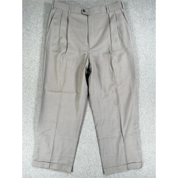 Zanella Other - Zanella Austin Dress Pants Mens 35x28 Gray Check Pleated Cuffed Made In Italy